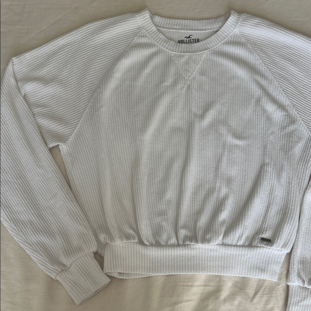 Hollister White Ribbed Long Sleeve Top